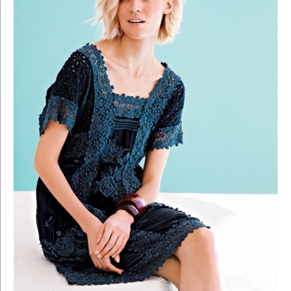 Johnny Was Teal Crochet Midi Dress